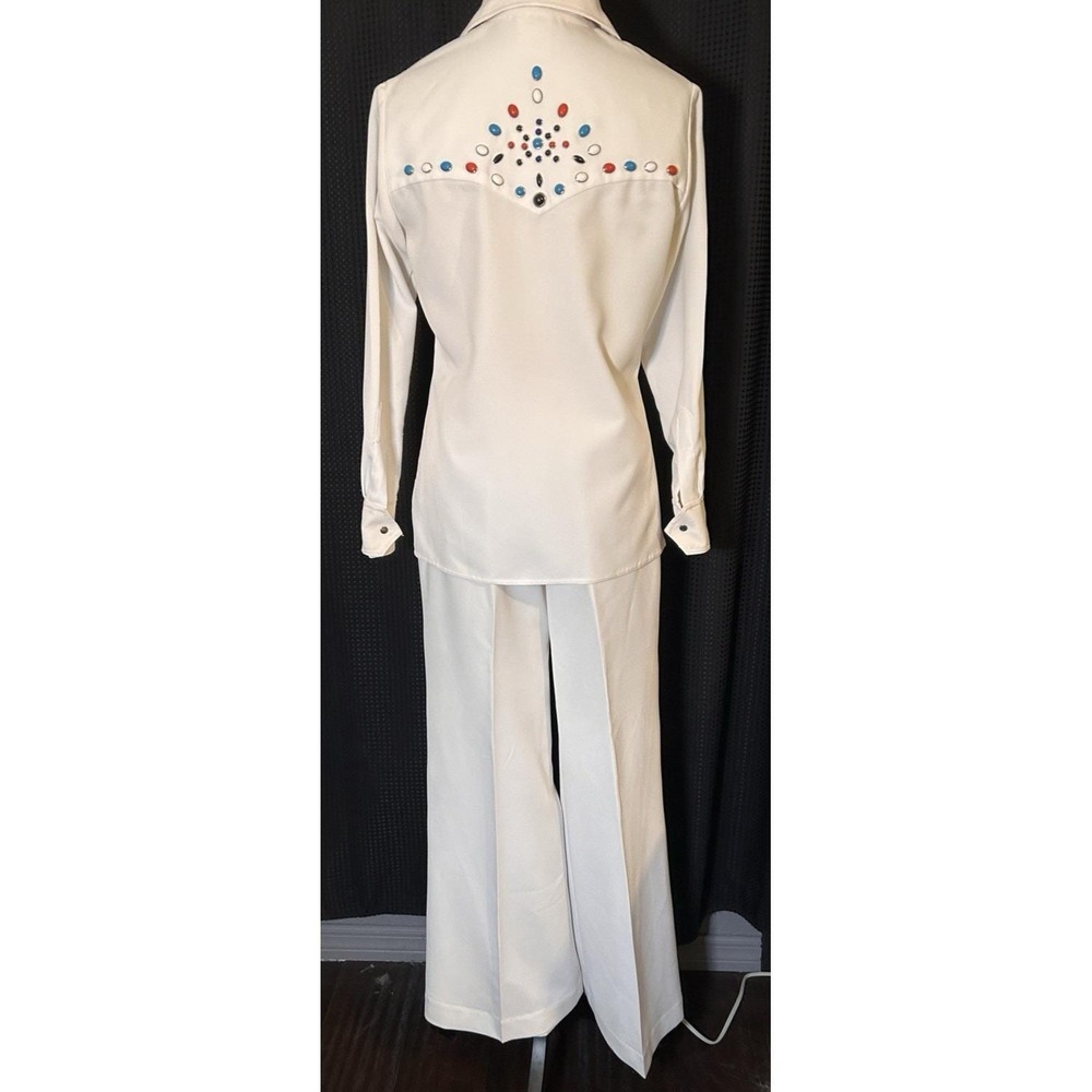 Vintage Sir James 60s 70s Polyester Pant Suit Dagger Flare Disco Mod Rockabilly - Picture 5 of 14